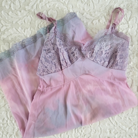 Vintage Other - Vintage Soft Pink and Lavender Lace Chemise